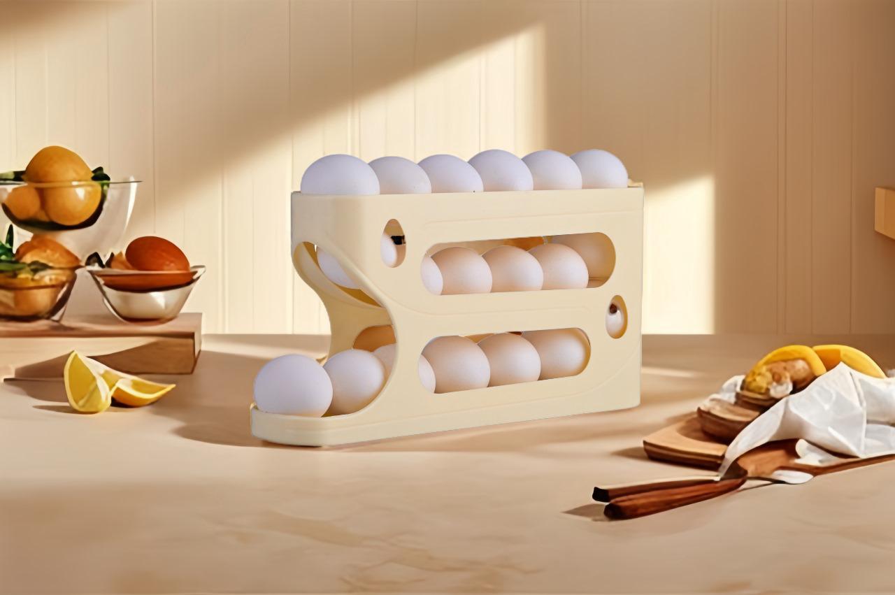 Rolling Egg Dispenser Rack (3 Layer) – Space-Saving Fridge Organizer for 18–24 Eggs