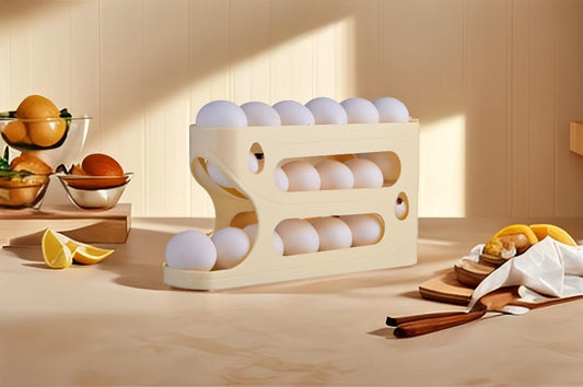 Rolling Egg Dispenser Rack (3 Layer) – Space-Saving Fridge Organizer for 18–24 Eggs