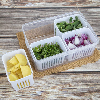 Fridge Storage Box with Drain Tray (1 Pc) | Multi-Purpose Vegetable & Food Organizer for Refrigerator & Freezer - Dealzyra