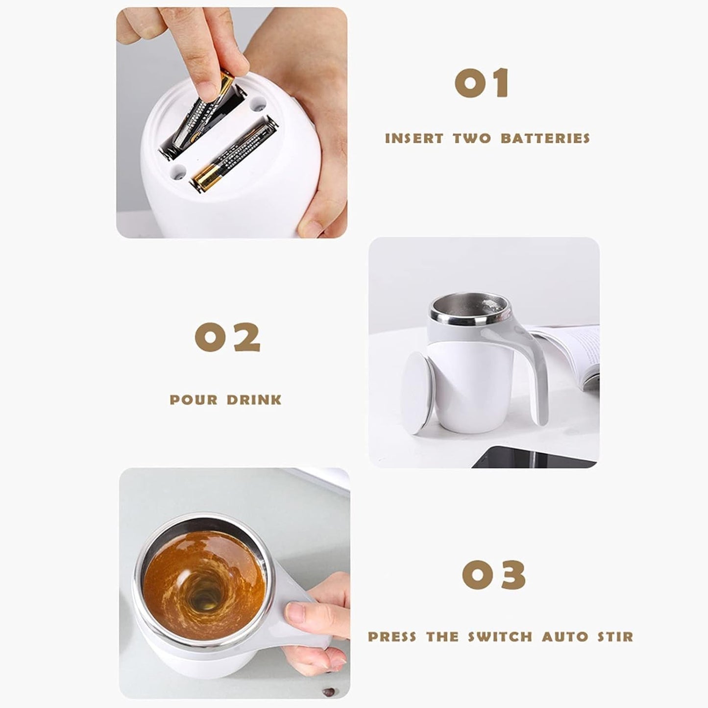 Self Stirring Coffee Mug – Automatic Mixing with Magnetic Stainless Steel Design