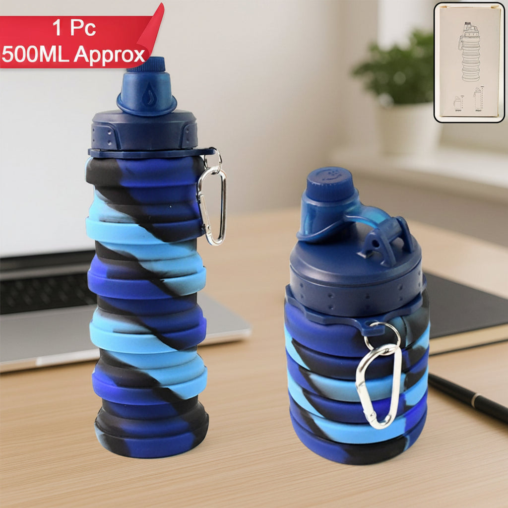 Silicone Foldable Water Bottle (1 Pc  24 Cm Foldable  500 Ml)