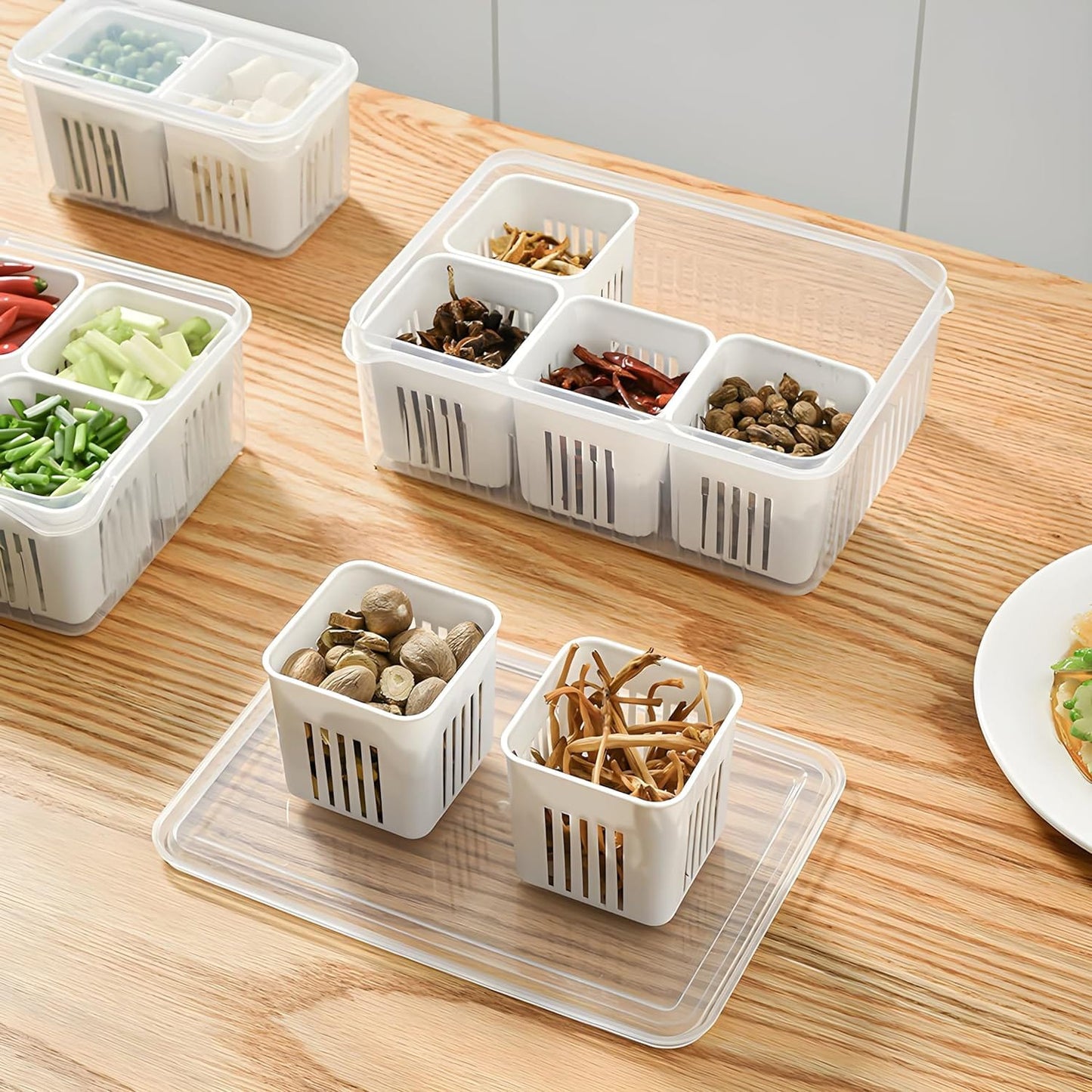 Multi-Purpose Fridge Storage Box with Drain Tray (1 Pc) | Keep Fruits & Veggies Fresh Longer - Dealzyra