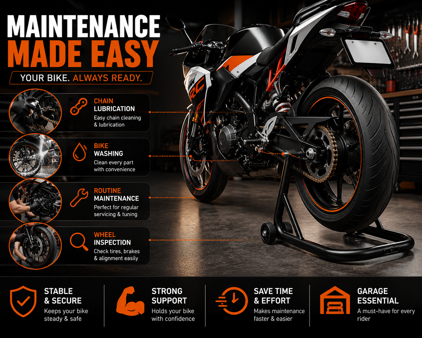 Motorcycle Paddock Stand – Heavy-Duty Bike Maintenance & Parking Stand