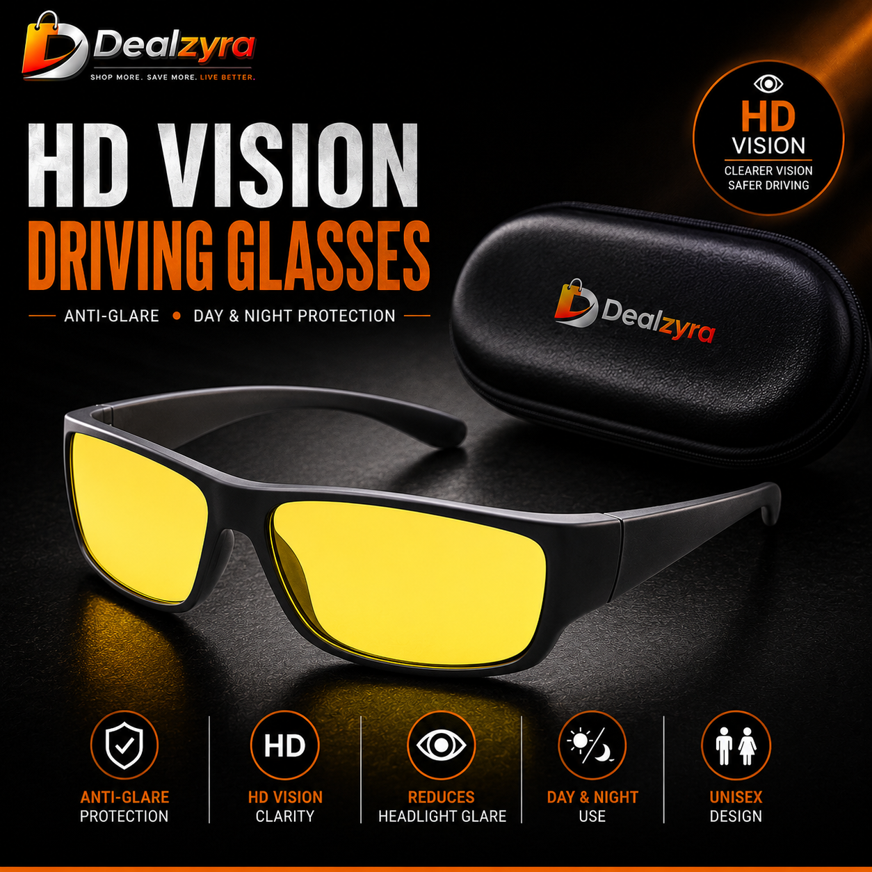 HD Vision Day & Night Driving Glasses – Anti-Glare Polarized UV Protection Sunglasses for Men & Women