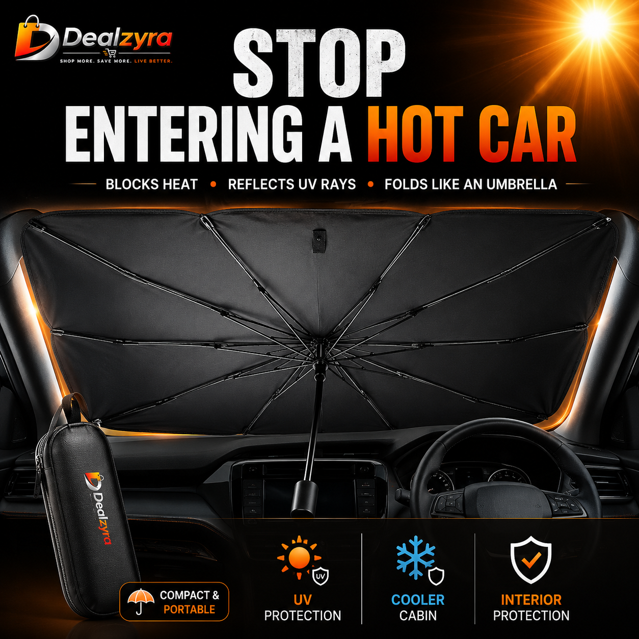 Foldable Windshield Sun Shade Umbrella – Instant Heat & UV Protection