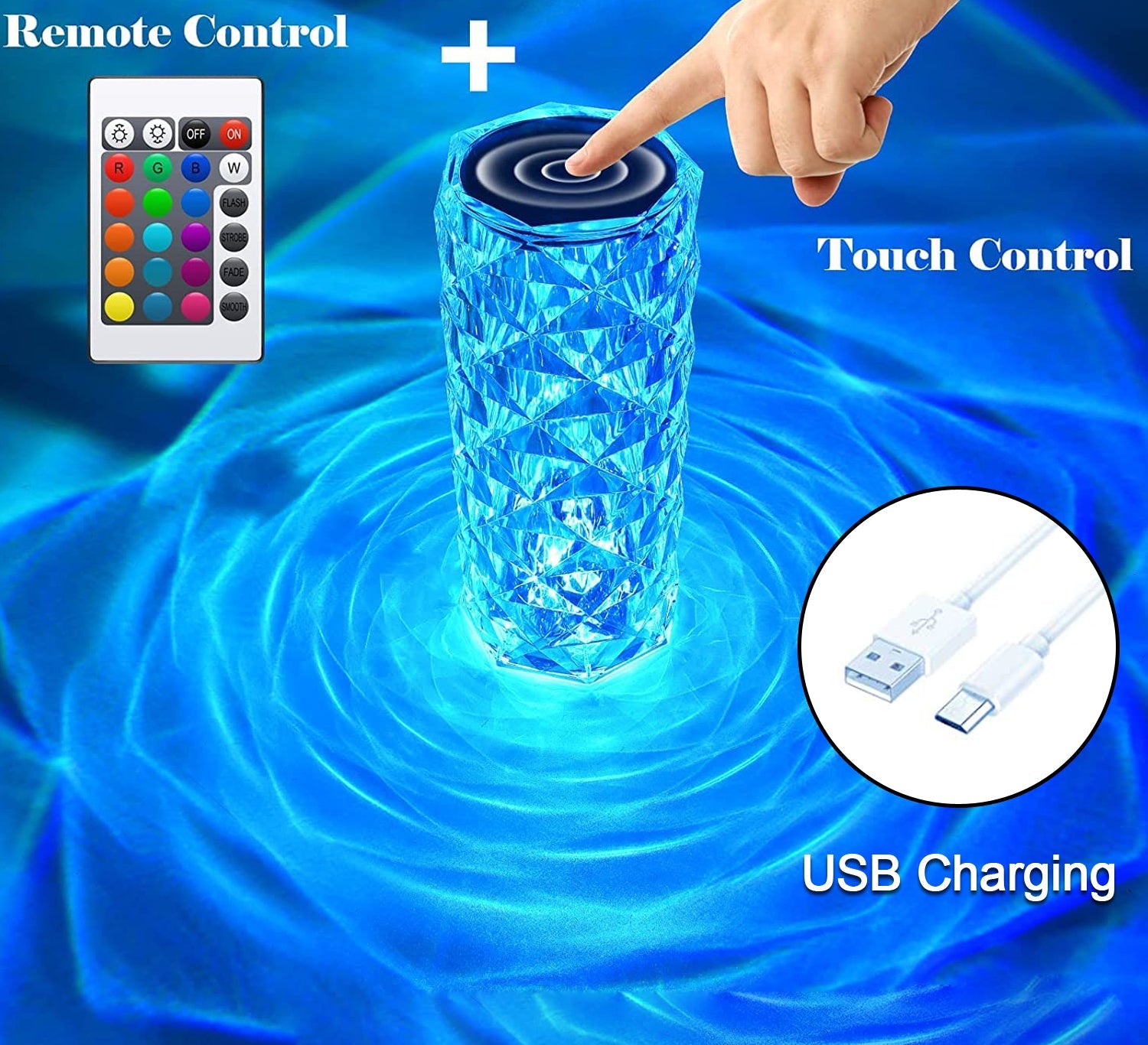 6604 Crystal Touch Night Light (16 Colors) - Rose Diamond Table Lamp With Remote Control Usb Table Lamp Romantic Date Lighting Decor For Festival Bedroom Dining Room