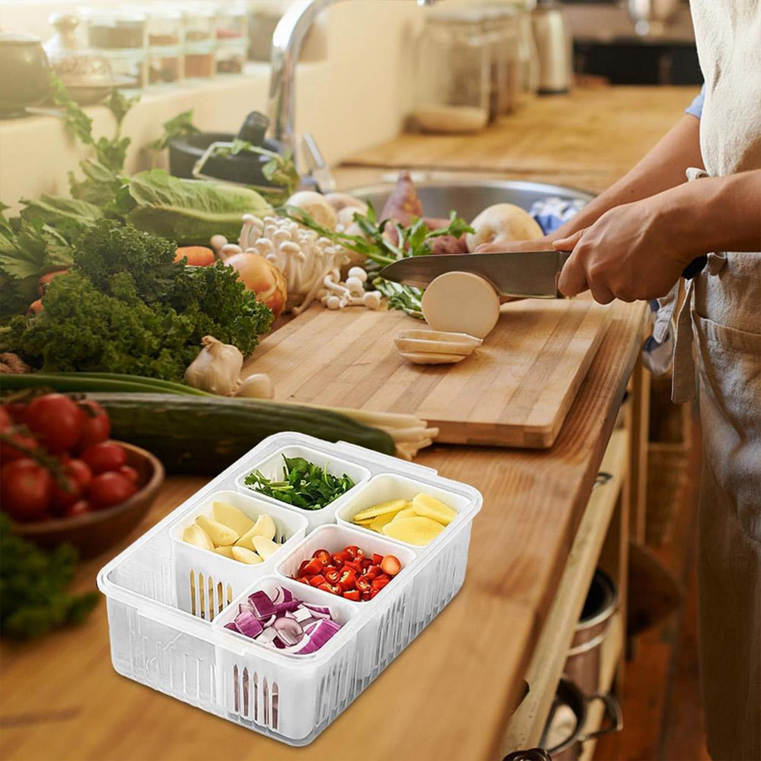 Multi-Purpose Fridge Storage Box with Drain Tray (1 Pc) | Keep Fruits & Veggies Fresh Longer - Dealzyra