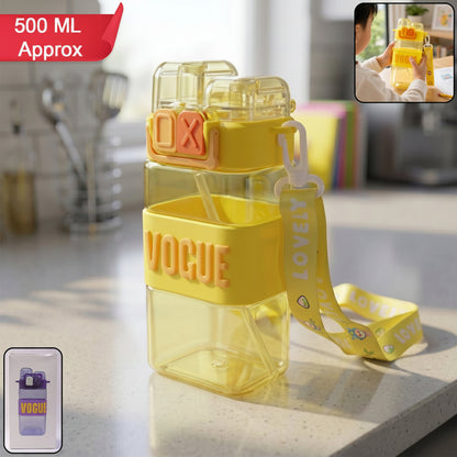 Stylish Kids Plastic Water Bottle With Straw And Leakproof Lid (500 Ml Approx)