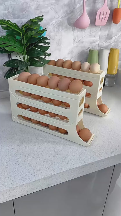 Rolling Egg Dispenser Rack (3 Layer) – Space-Saving Fridge Organizer for 18–24 Eggs