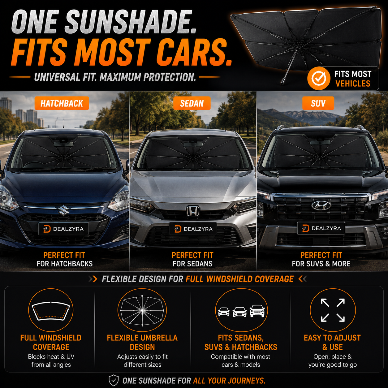 Foldable Windshield Sun Shade Umbrella – Instant Heat & UV Protection