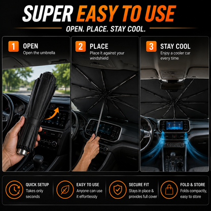 Foldable Windshield Sun Shade Umbrella – Instant Heat & UV Protection